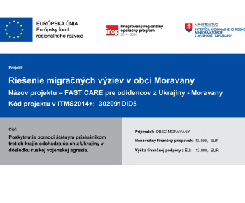 Projekty obce / FAST CARE pre odídencov z Ukrajiny - Moravany  - foto