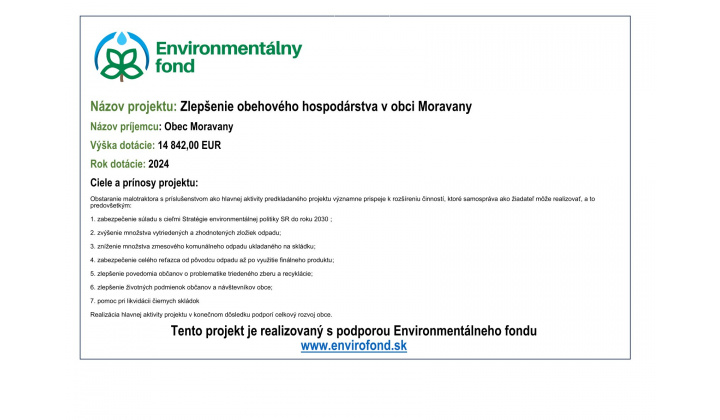 Zlepšenie obehového hospodárstva v obci Moravany