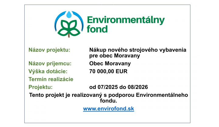 Nákup nového strojového vybavenia pre obec Moravany