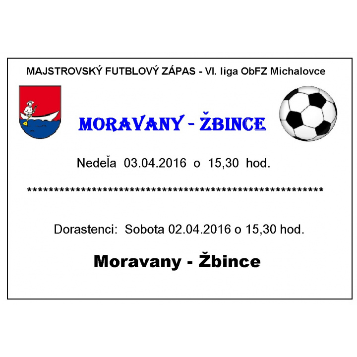 Majstrovský futbalový zápas - VI. liga ObFZ Michalovce, Moravany - Žbince